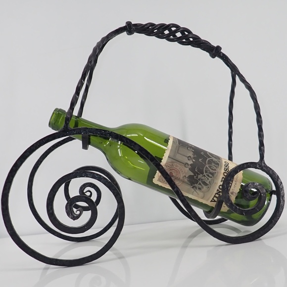 Wine Bottle Holder Black Twisted Wrought Iron Counter Top Vino French Swirl - Picture 1 of 9